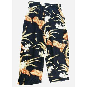 Coconut Beach Black Hawaiian Floral Lightweight Cropped Pants Wms Medium Vintage